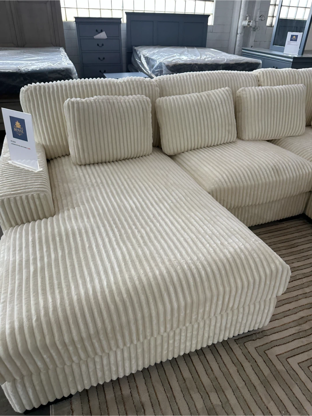 Cream Corduroy Sectional Sofa - photo 3
