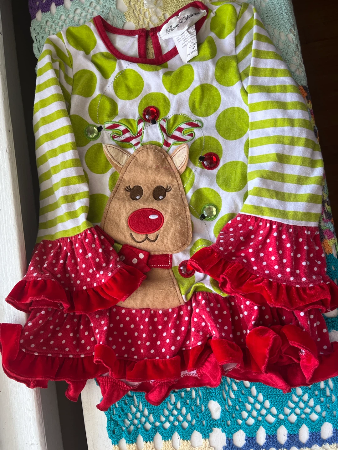 Rare Editions Girls Christmas Reindeer Dress Size 4T