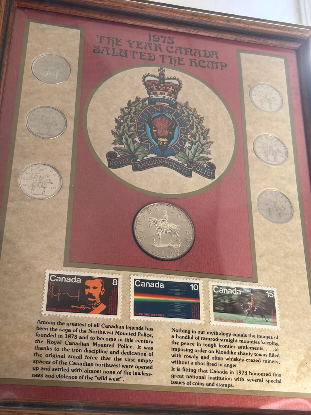 1973 The Year Canada Saluted The Rcmp Framed Coin And Stamp Set - photo 2