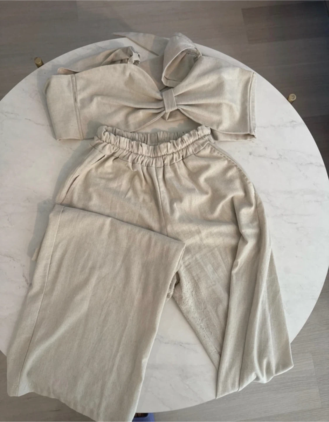 Linen Blend Bow Top and Wide Leg Pants Set - photo 2
