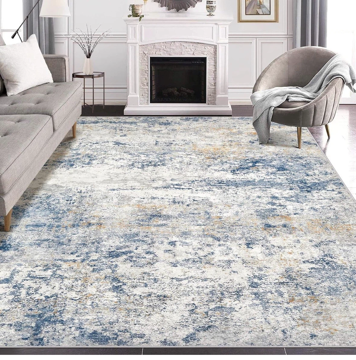 Abstract Blue and White Area Rug 10x14 ft - photo 3