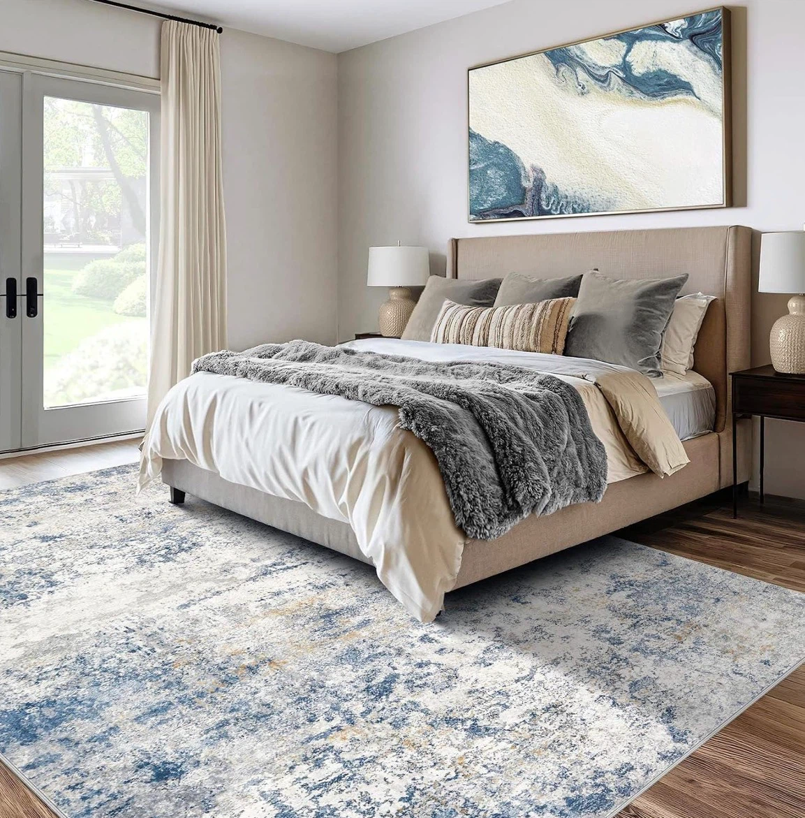 Abstract Blue and White Area Rug 10x14 ft - photo 4