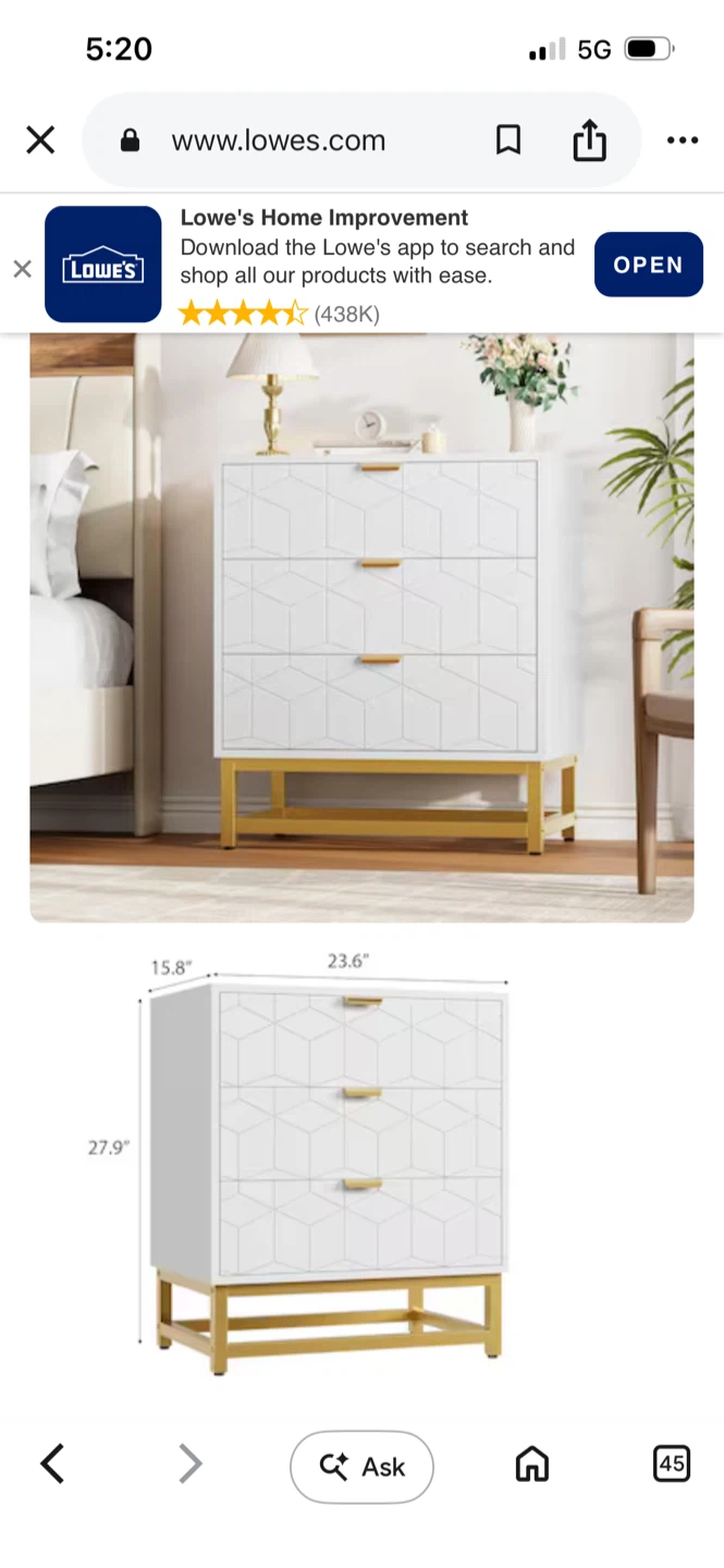 White 3-Drawer Chest with Gold Legs