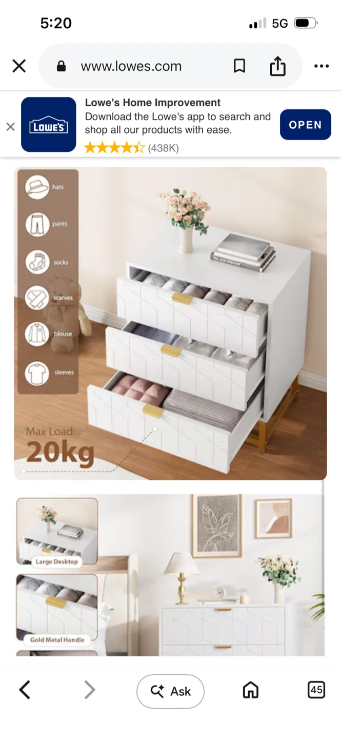White 3-Drawer Chest with Gold Legs - photo 3