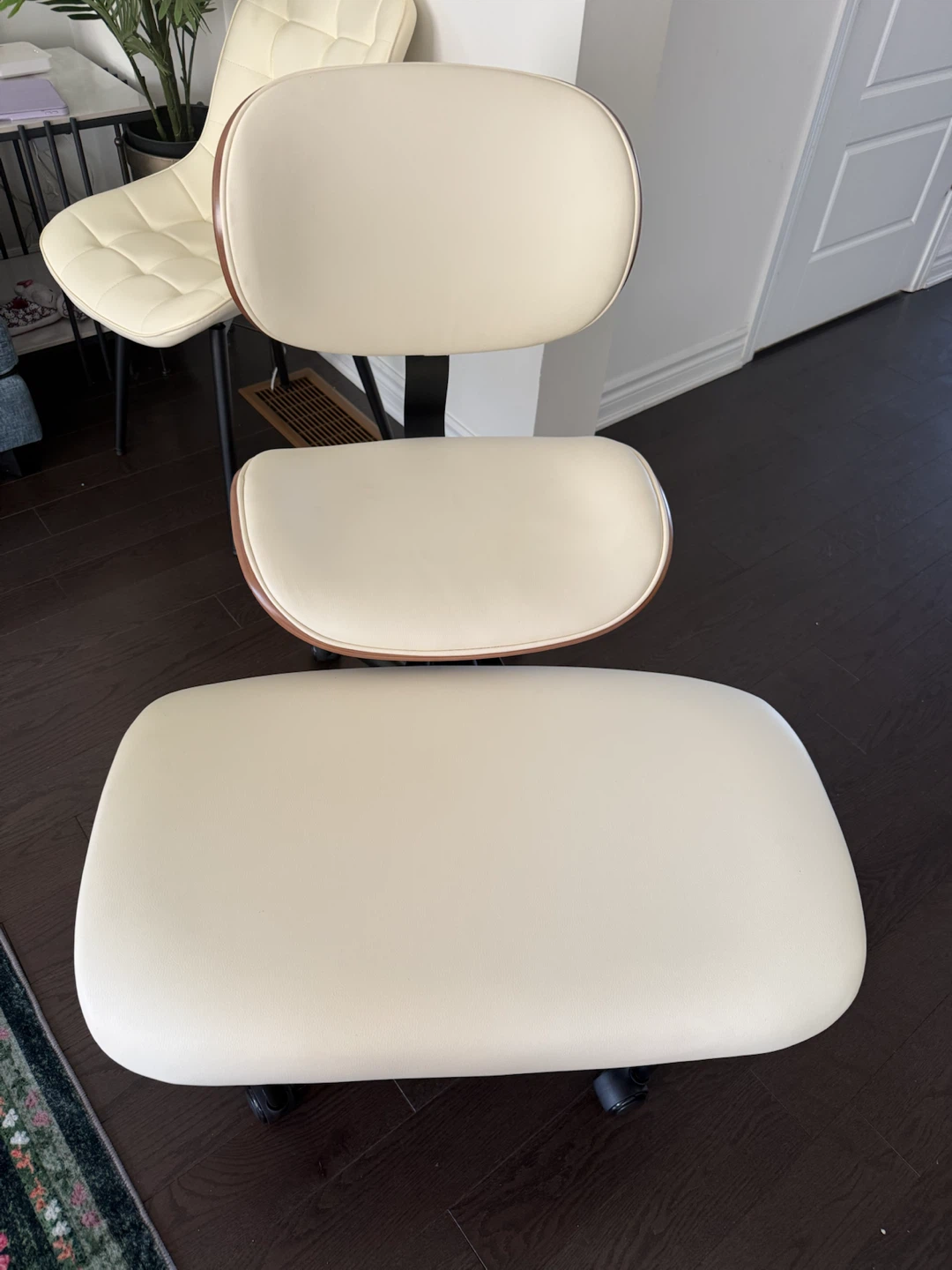 Cream Office Chair with Wood Accents