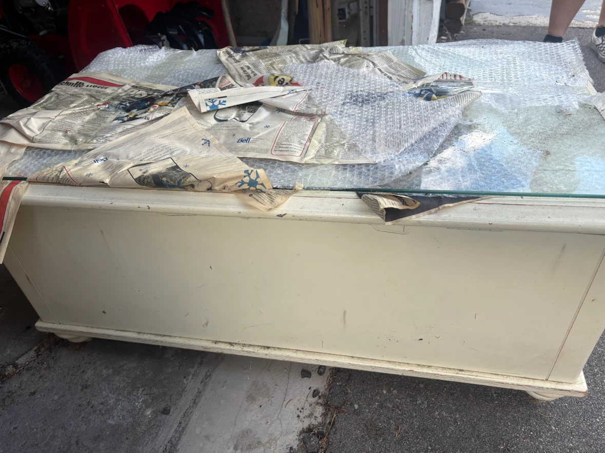 Cream Coffee Table with Glass Top and Storage Drawers - photo 4