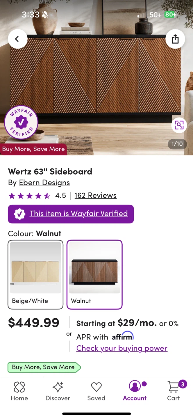 Brand New Wertz 63” Walnut Sideboard – Unassembled