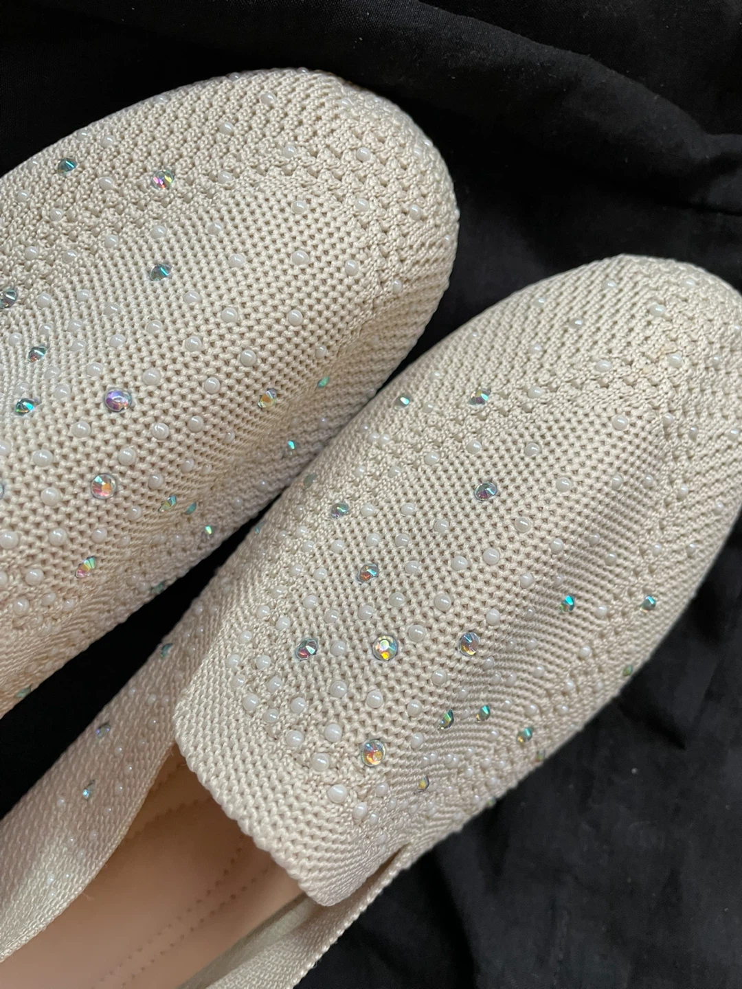 Women's Beige Embellished Knit Flats Size 42 - photo 2