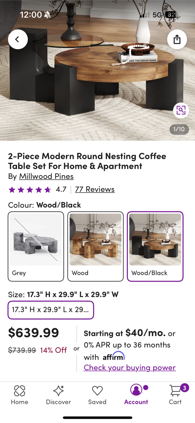 Brand New 2-Piece Round Nesting Coffee Table Set – Unassembled - photo 3