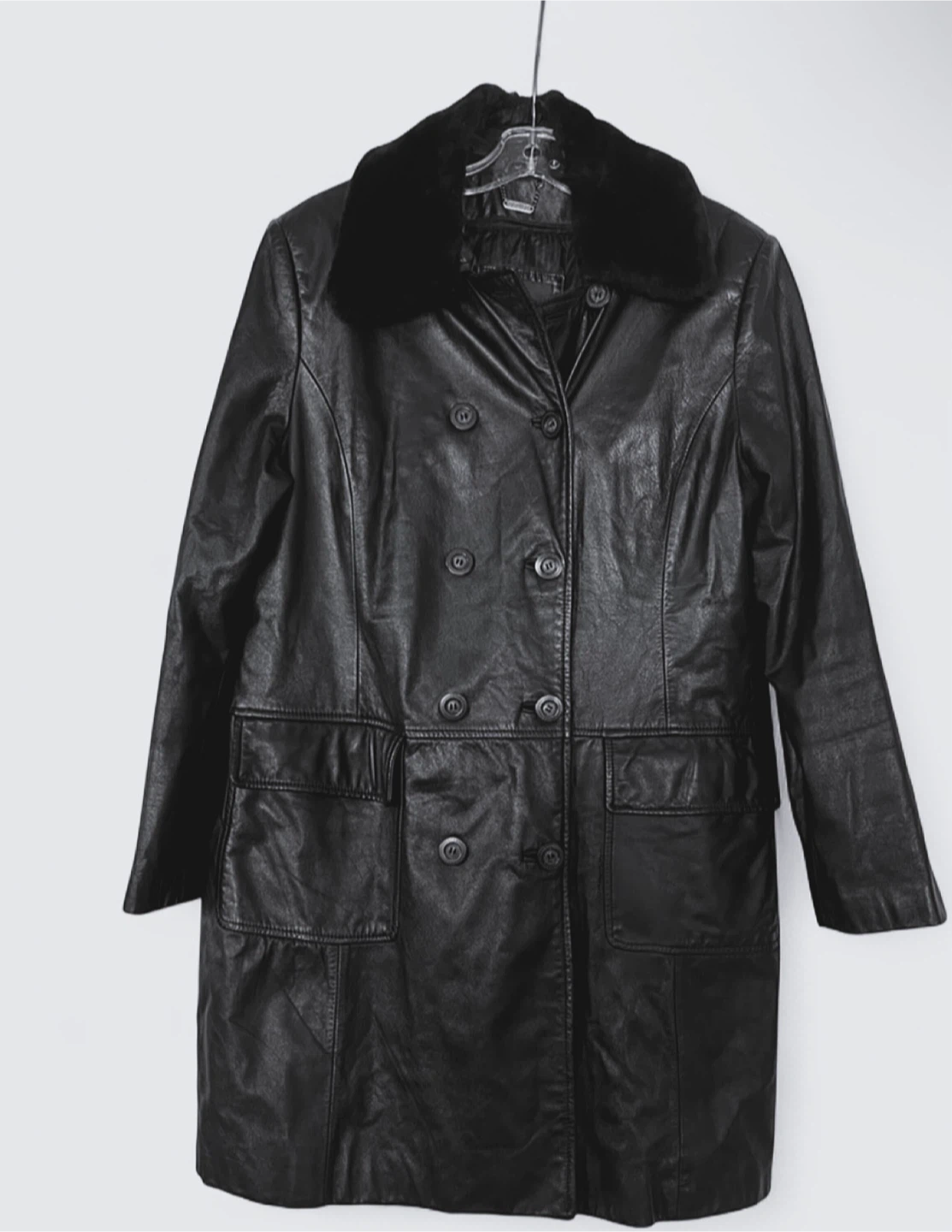 Danier Women's Leather Trench Coat Faux Fur Removable Collar