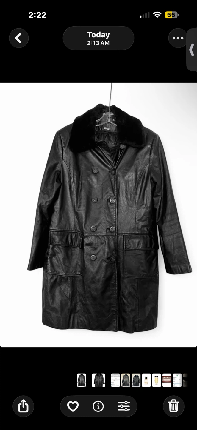 Danier Women's Leather Trench Coat Faux Fur Removable Collar - photo 2