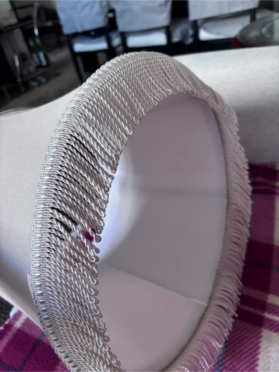 Lampshade with Fringe and Plaid Interior - photo 3