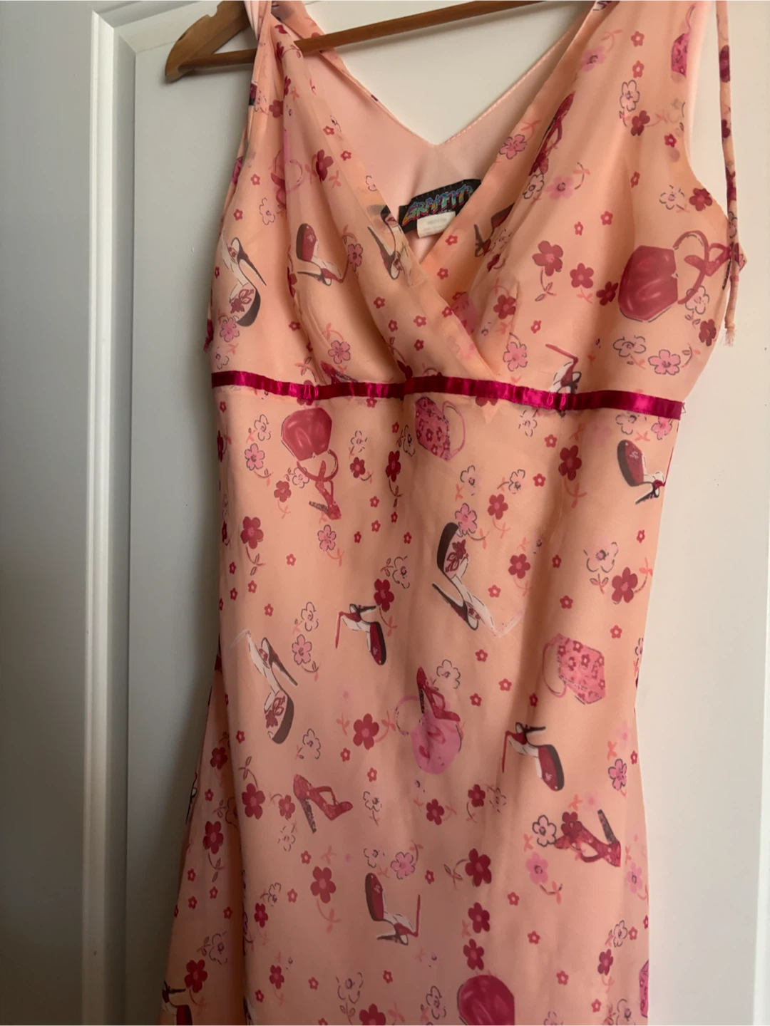 Pink floral/stilettos print midi slip dress, size M - photo 2
