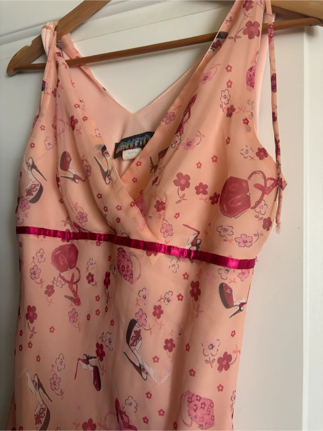 Pink floral/stilettos print midi slip dress, size M - photo 3