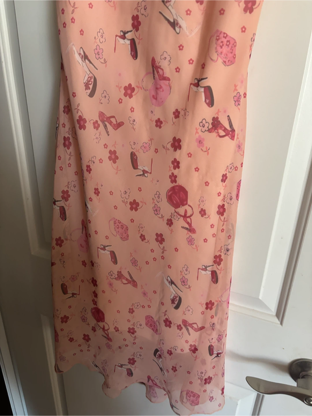 Pink floral/stilettos print midi slip dress, size M - photo 4