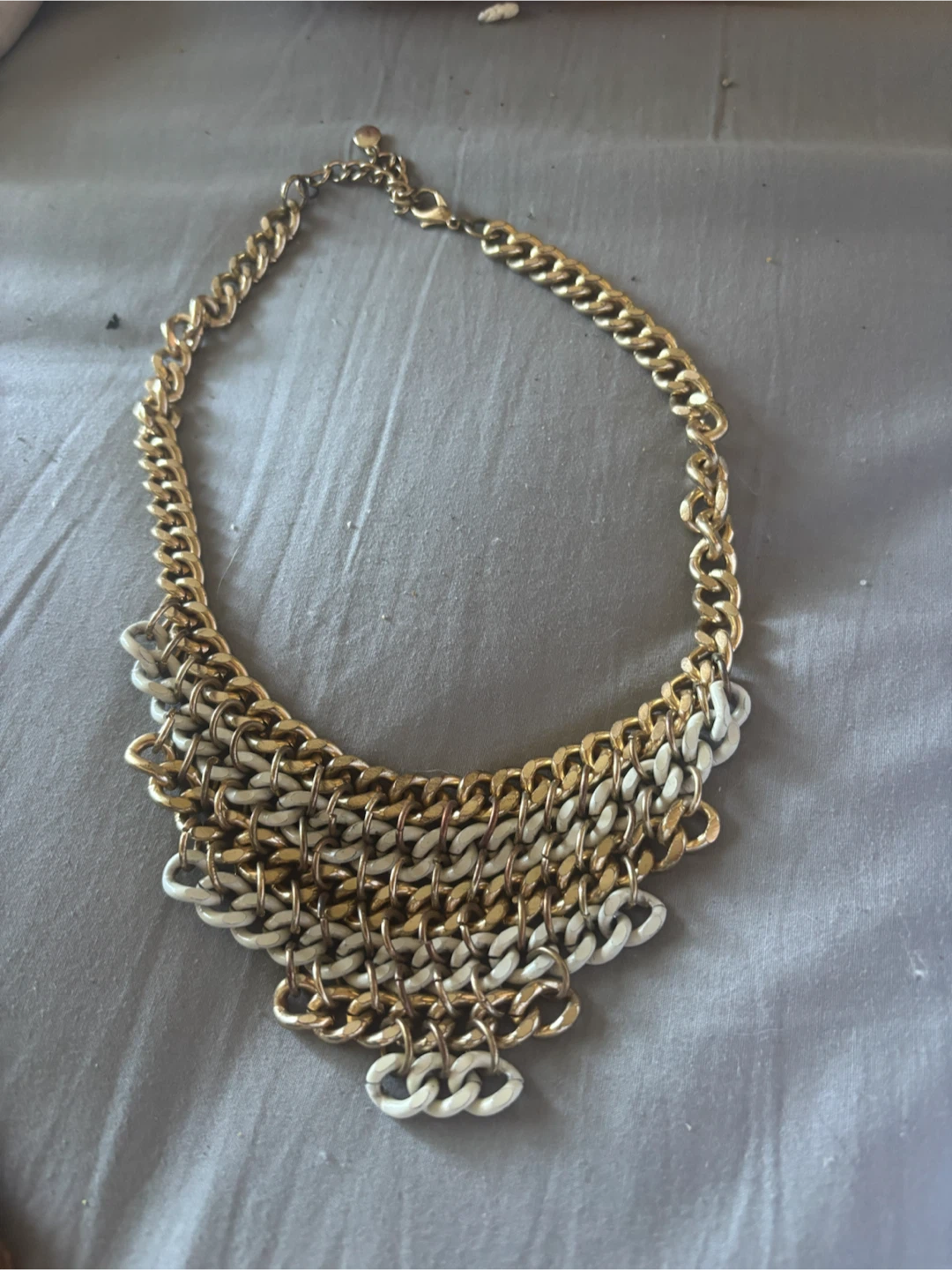 Gold and White Chunky Chain Necklace