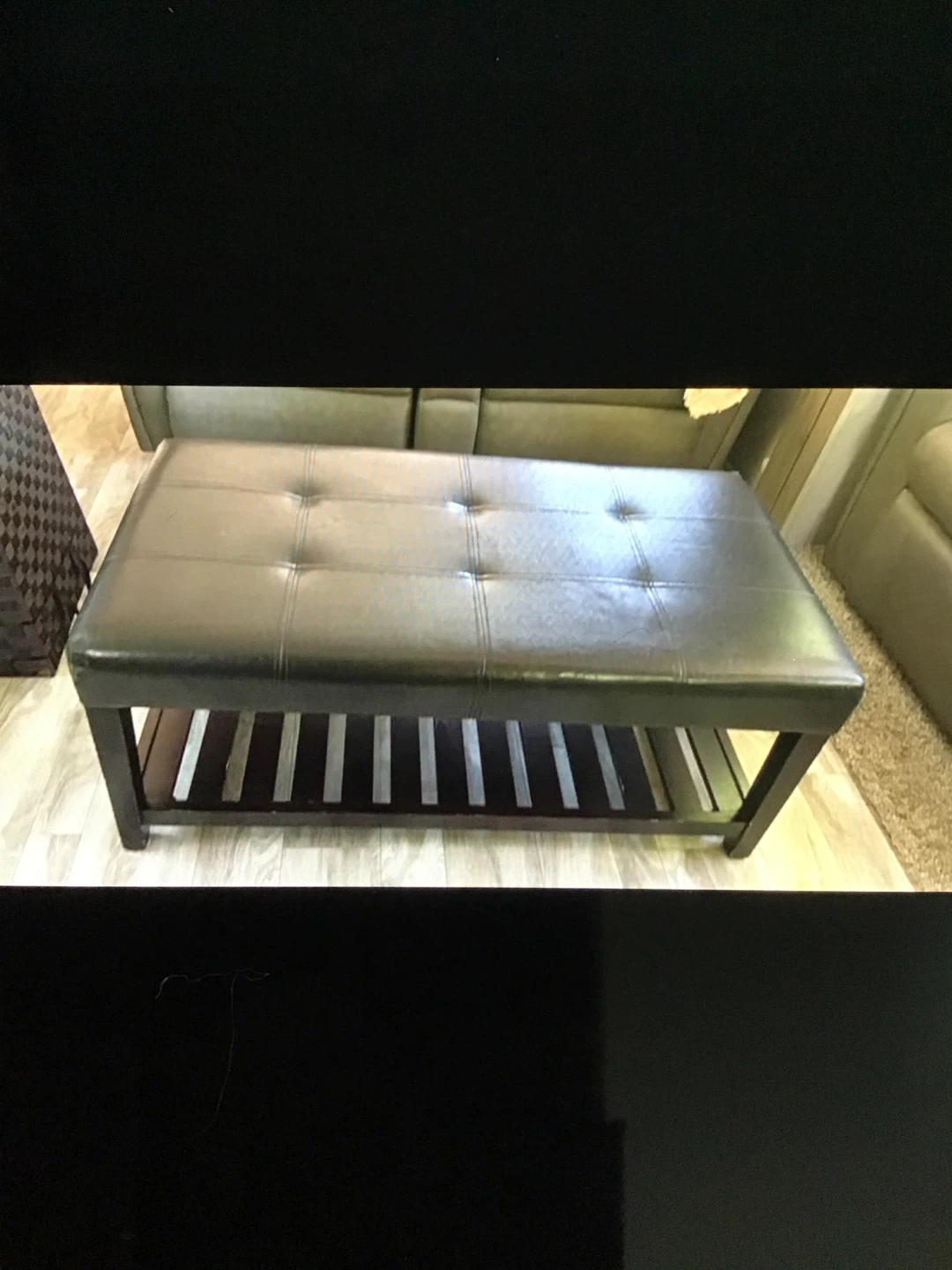 Black Faux Leather Storage Ottoman Bench