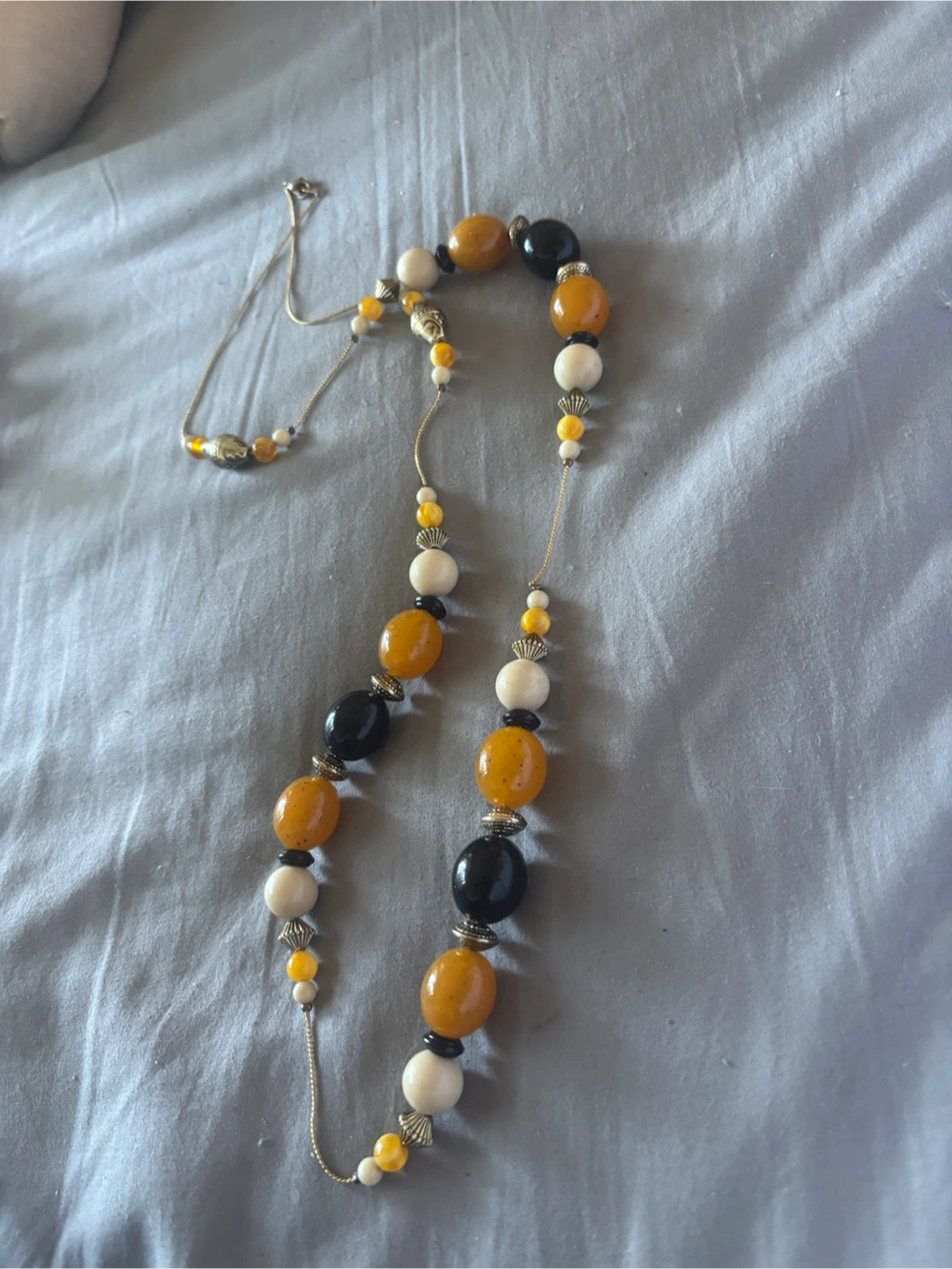 Beaded Necklace - Orange, Black, and White
