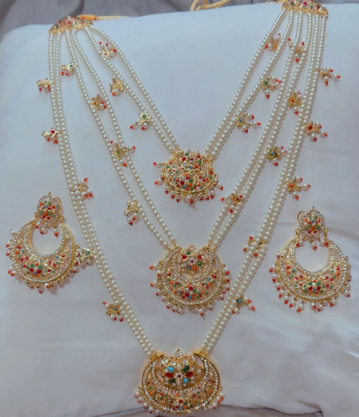 Hyderabadi  navratan Pearl Necklace  set (3 lara haar)