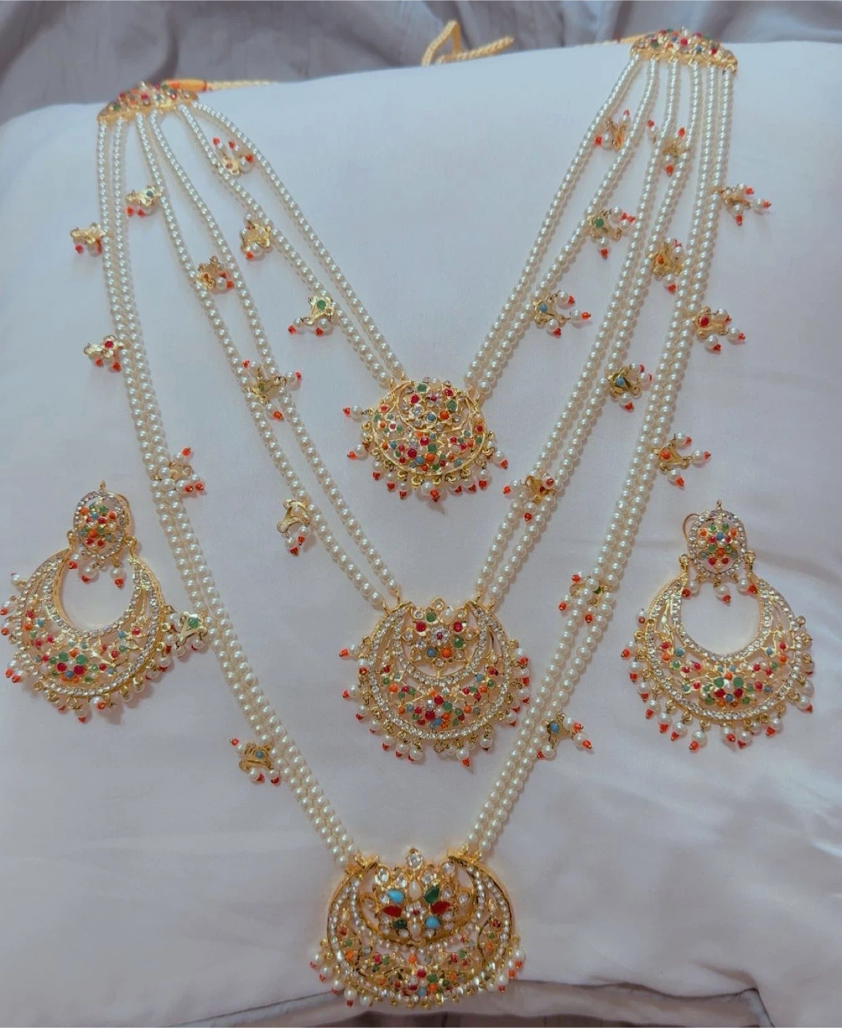 Hyderabadi  navratan Pearl Necklace  set (3 lara haar) - photo 2