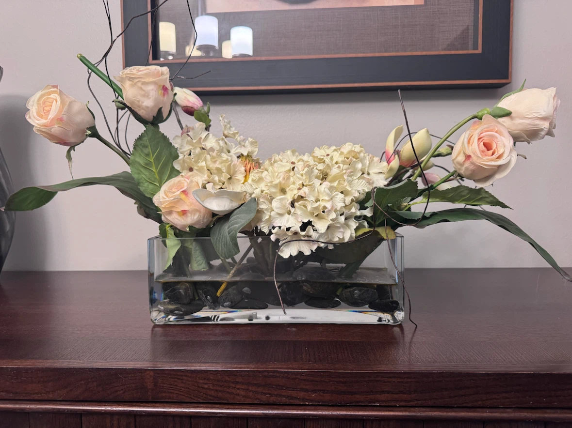 Artificial Flower Arrangement in Glass Vase