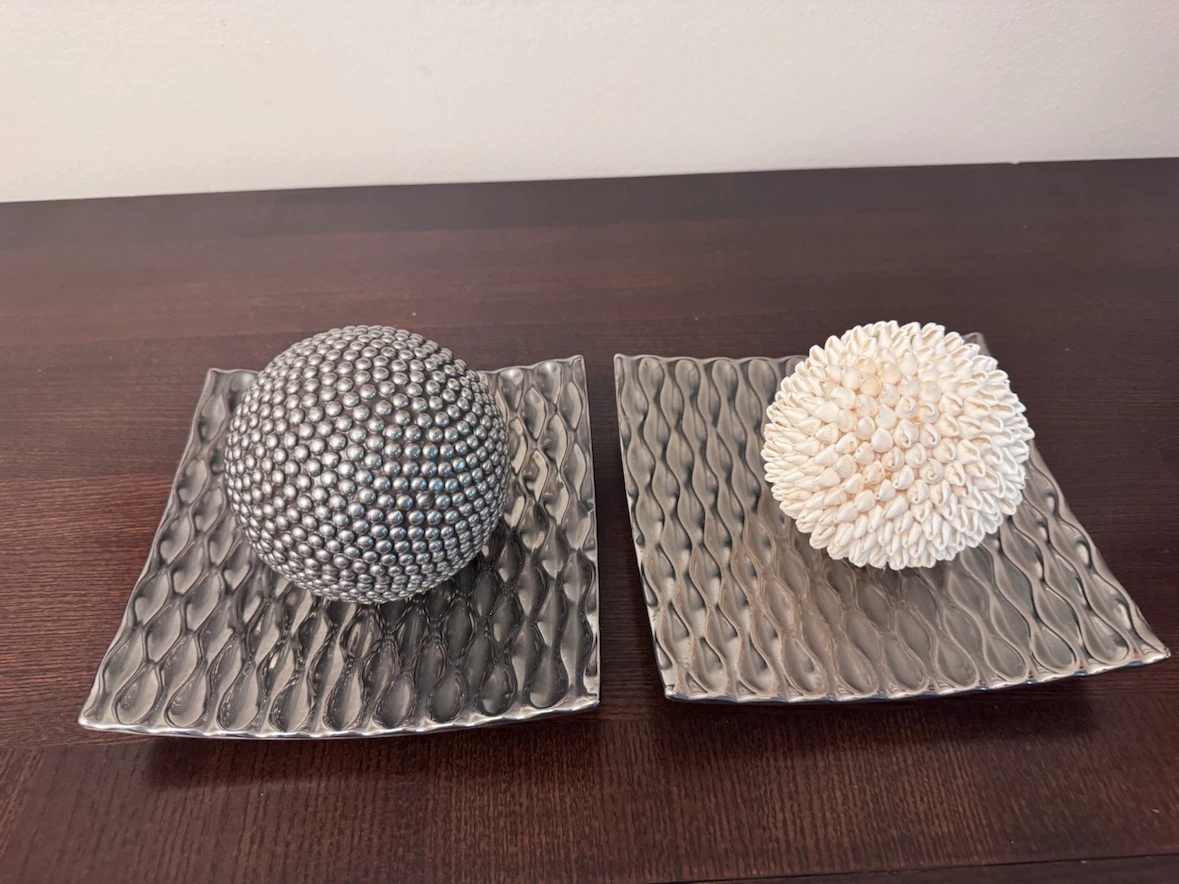 Decorative Sphere & Shell Ball Set on Trays