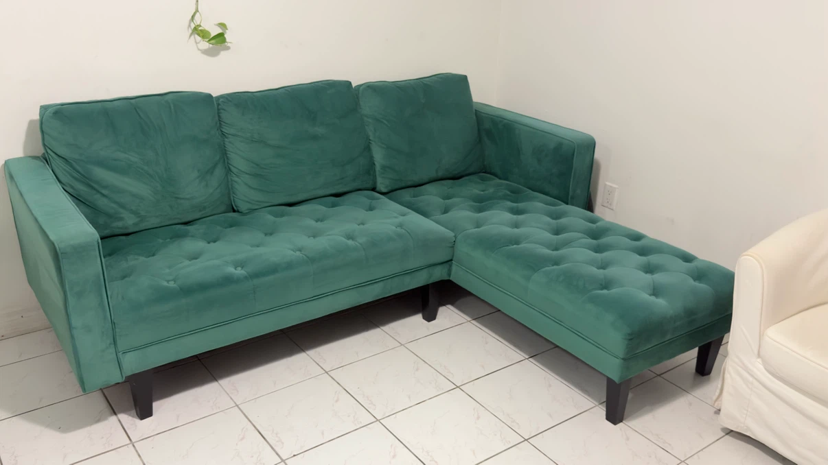 Green Velvet Sectional Sofa Excellent condition and clean - photo 2