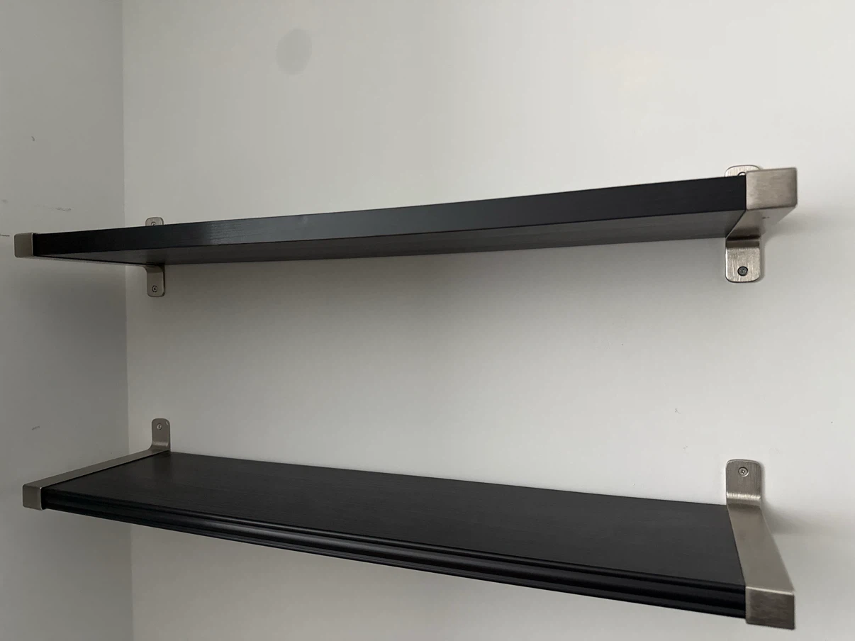 Set of 2 Black Shelves with Silver Brackets