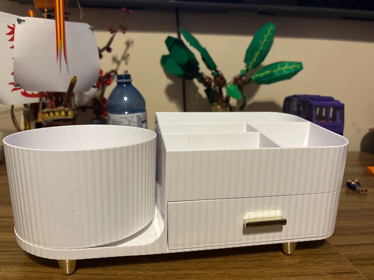 White Divided Makeup Organizer with Drawer
