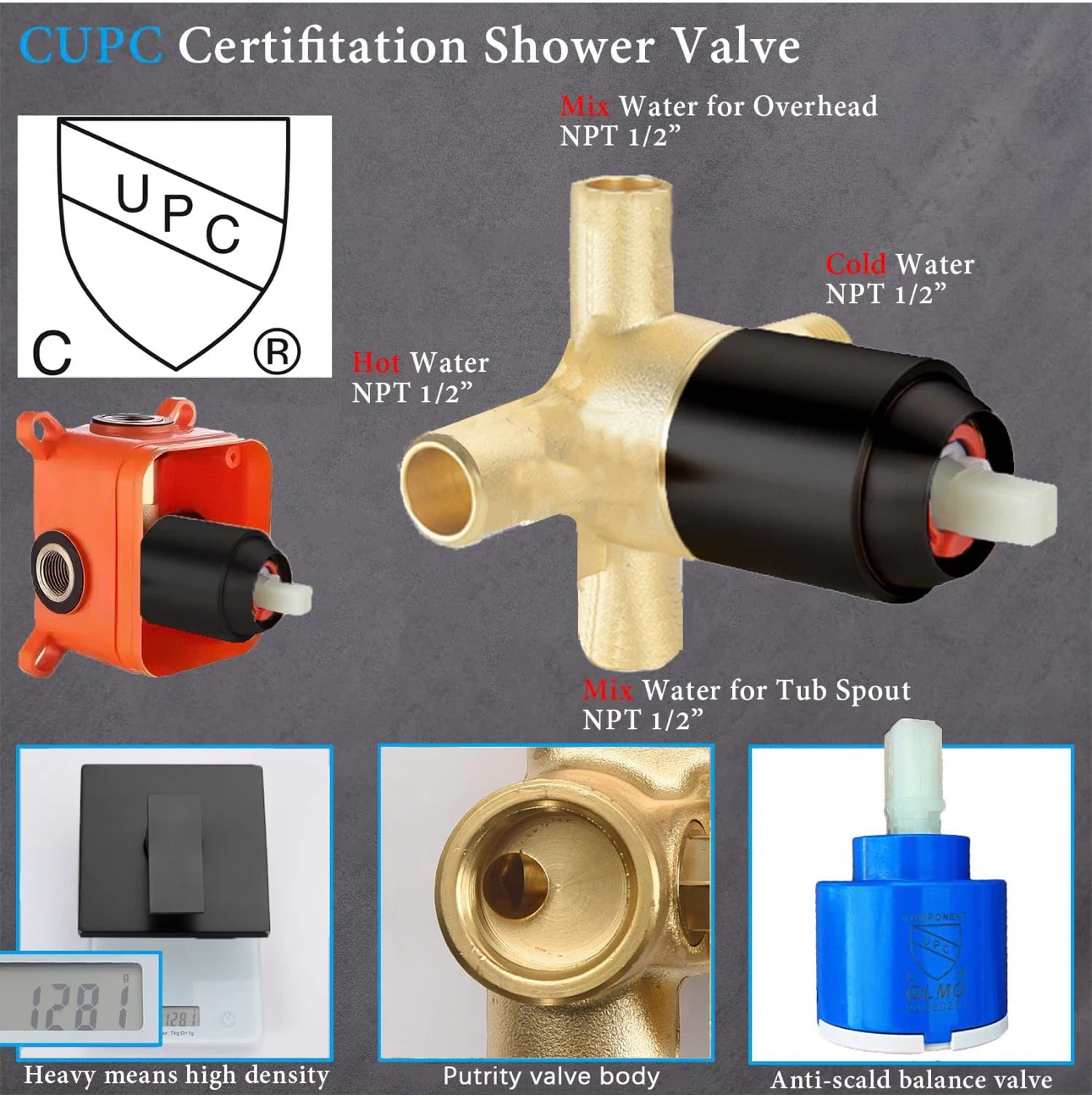 Matte Black Shower Faucet Set with 12 Inch Rainfall Shower Head - photo 3