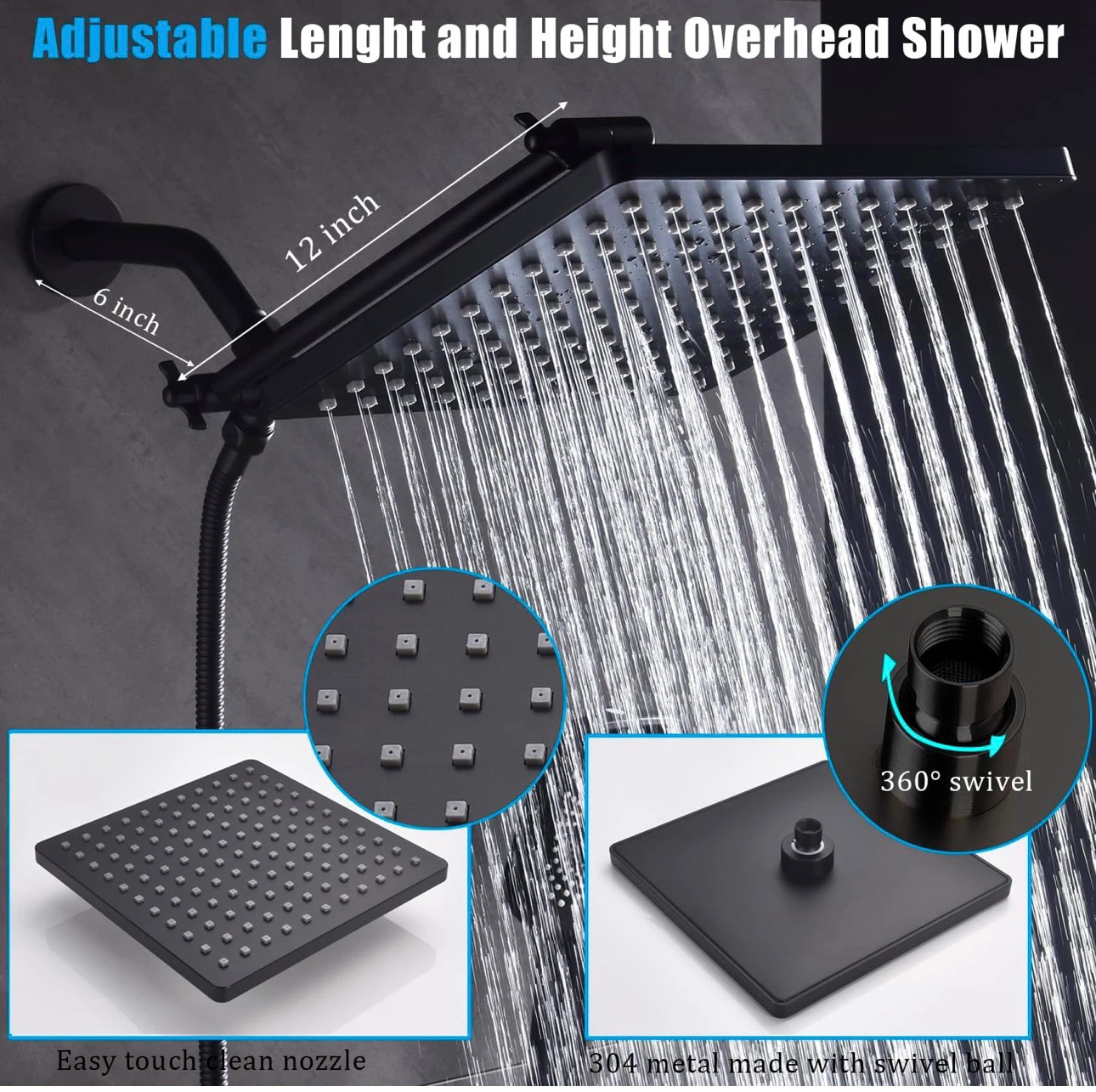 Matte Black Shower Faucet Set with 12 Inch Rainfall Shower Head - photo 4
