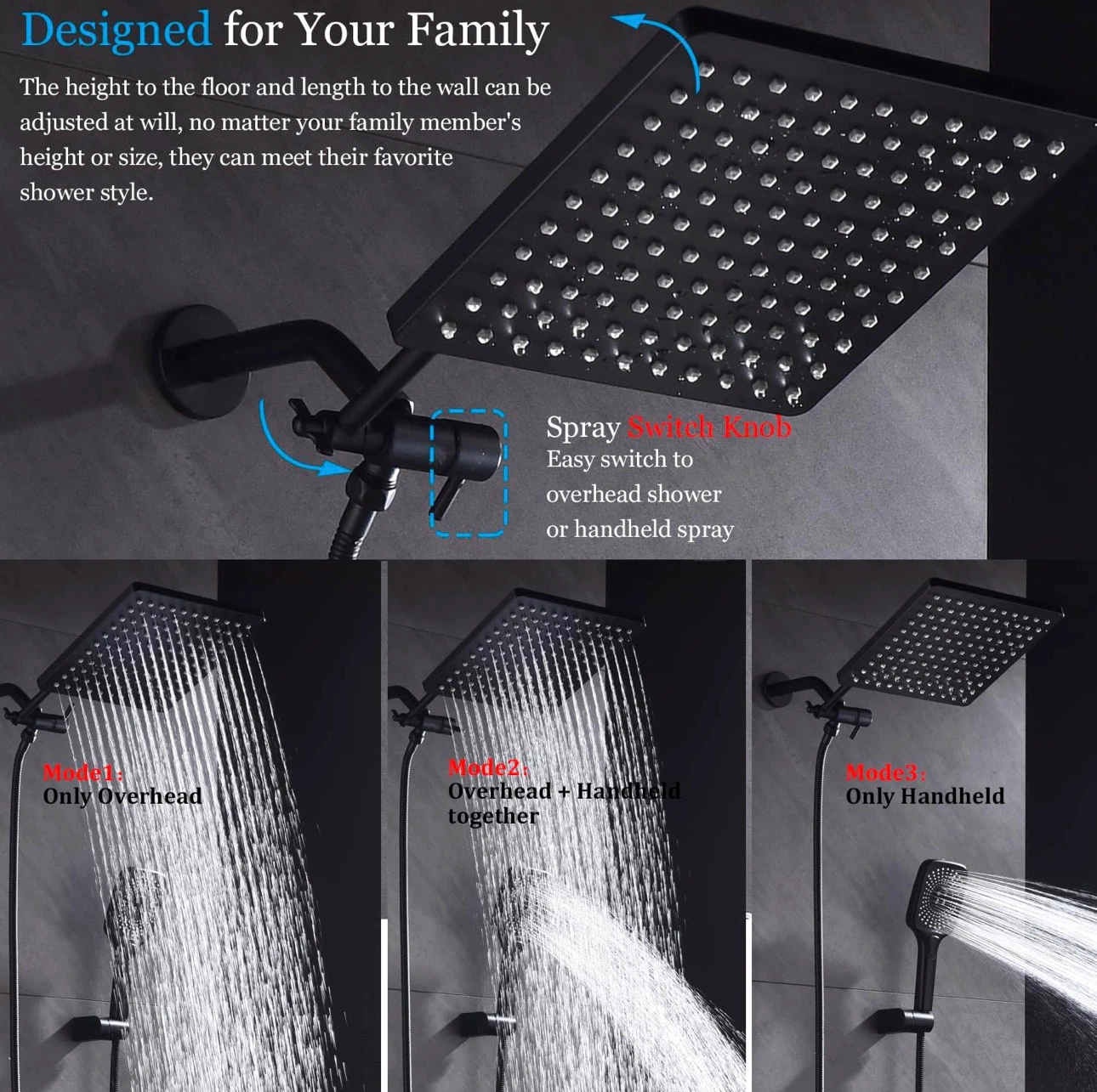 Matte Black Shower Faucet Set with 12 Inch Rainfall Shower Head - photo 5
