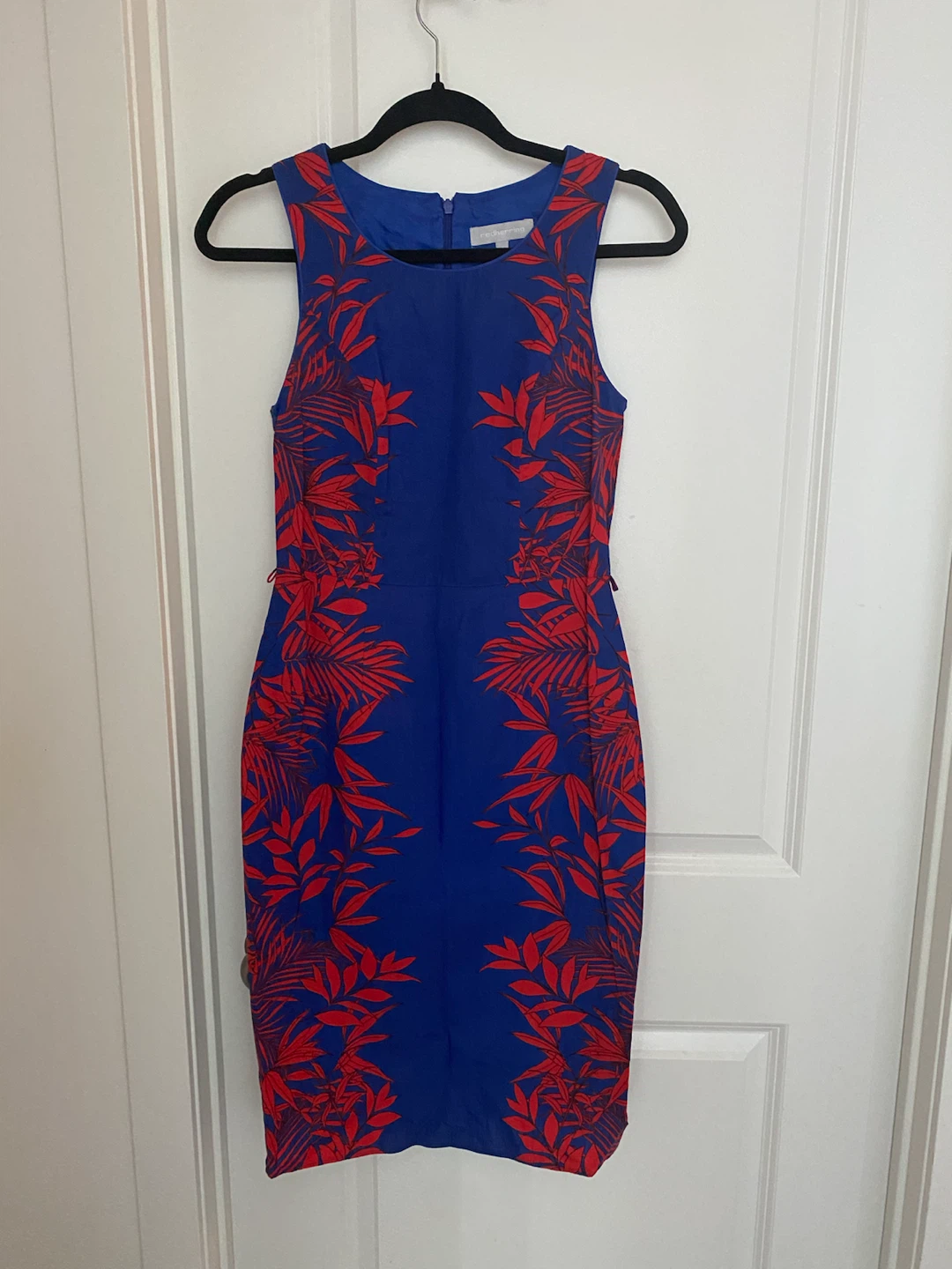 Talbots Blue & Red Leaf Print Sleeveless Sheath Dress