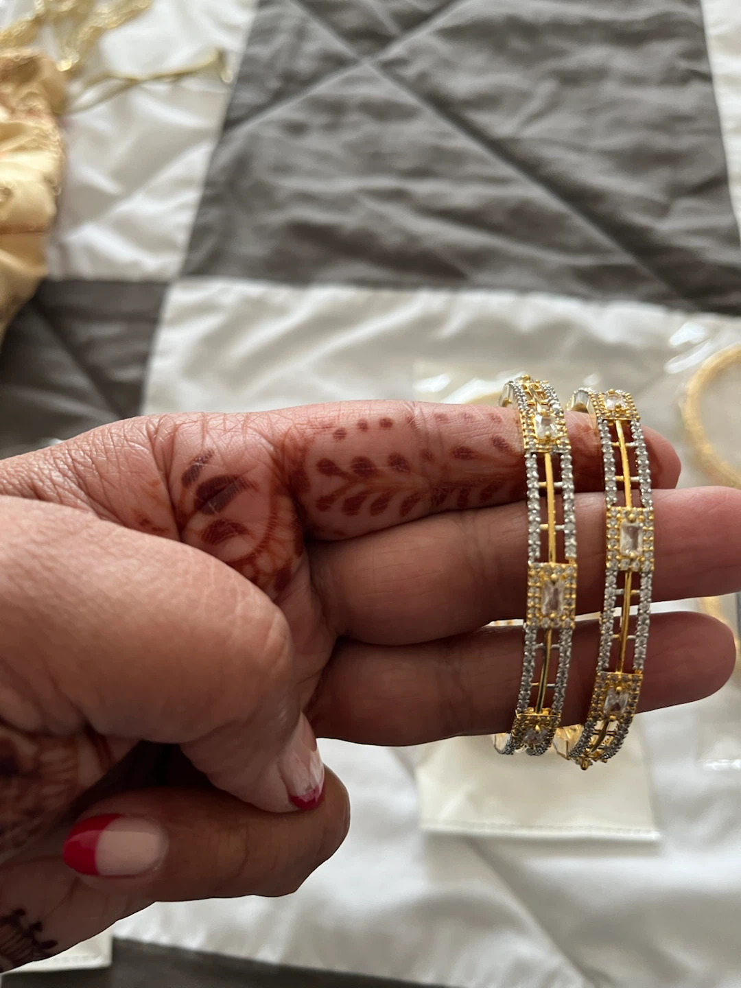 Set of Bangles - Gold & Silver Tones with Rhinestones