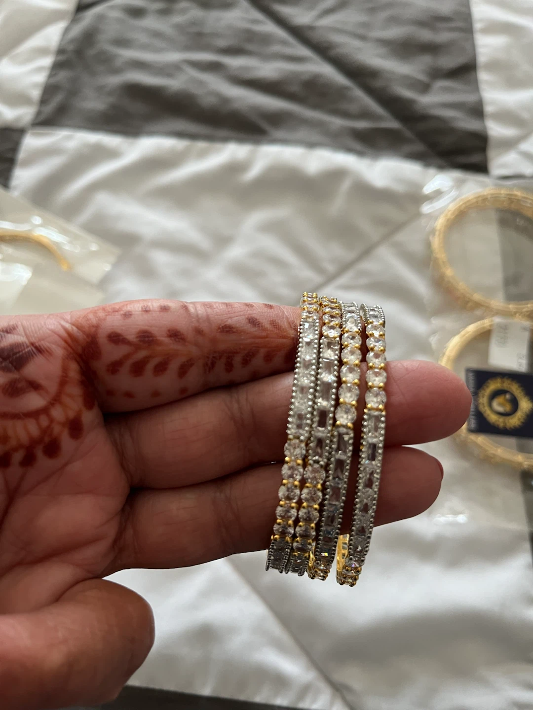 Set of Bangles - Gold & Silver Tones with Rhinestones - photo 2