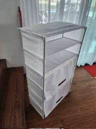 White Fabric Storage Shelf Unit