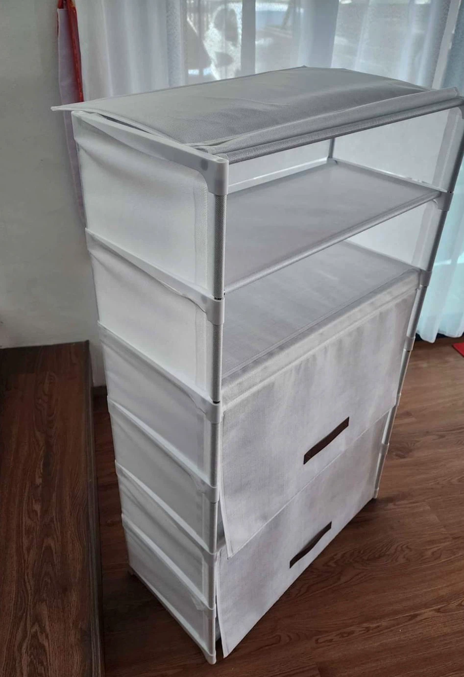 White Fabric Storage Shelf Unit - photo 2
