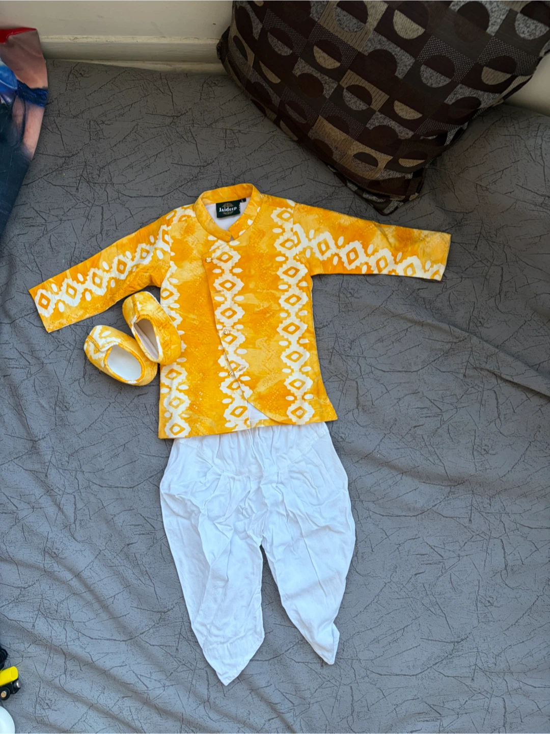 Jaideep Boys Kurta Pajama Set with Shoes - Yellow