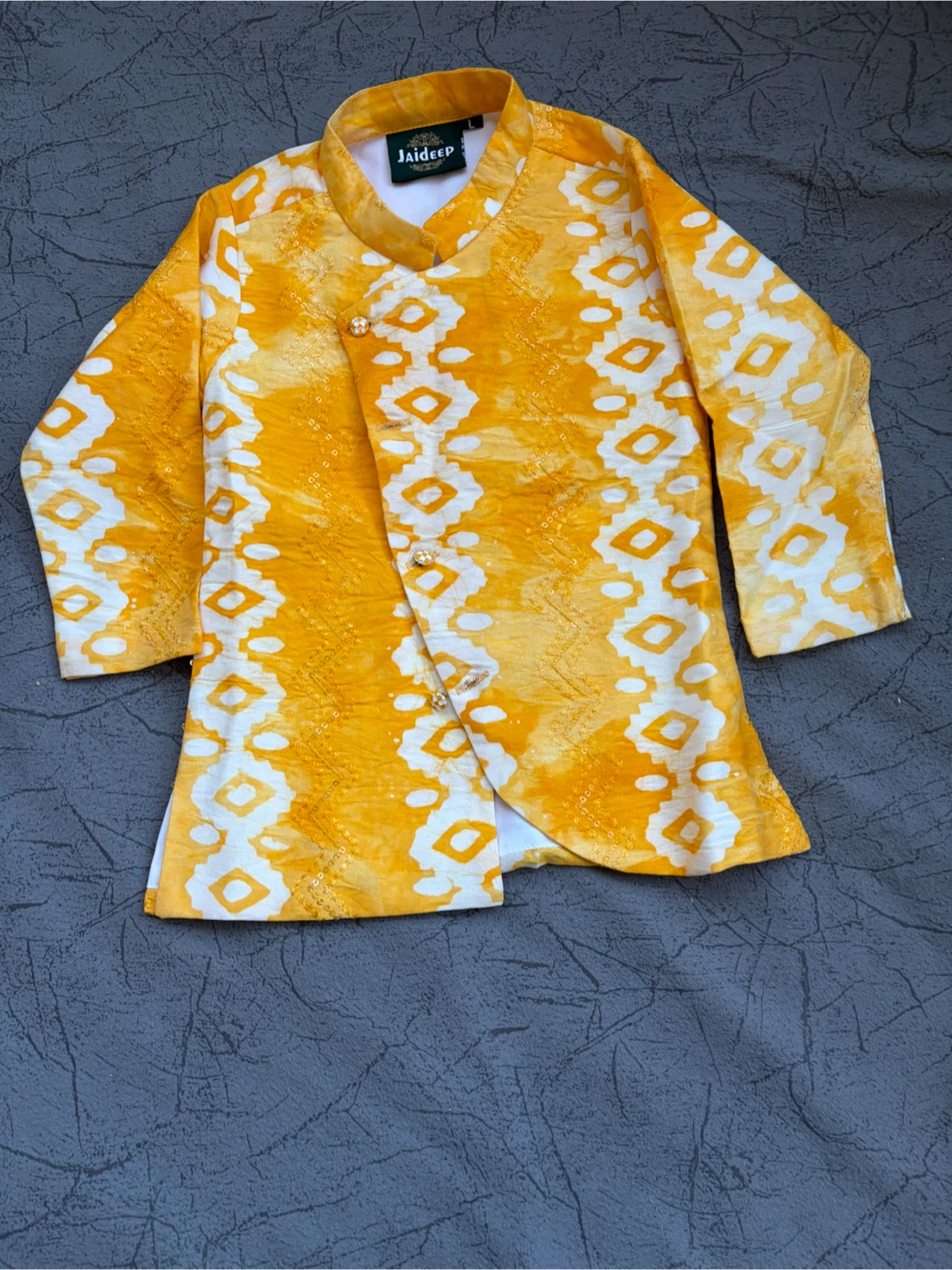Jaideep Boys Kurta Pajama Set with Shoes - Yellow - photo 2