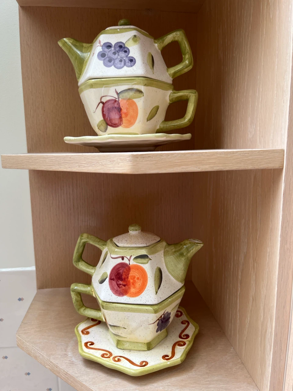 Stackable Teapot and Cup Set with Fruit Design