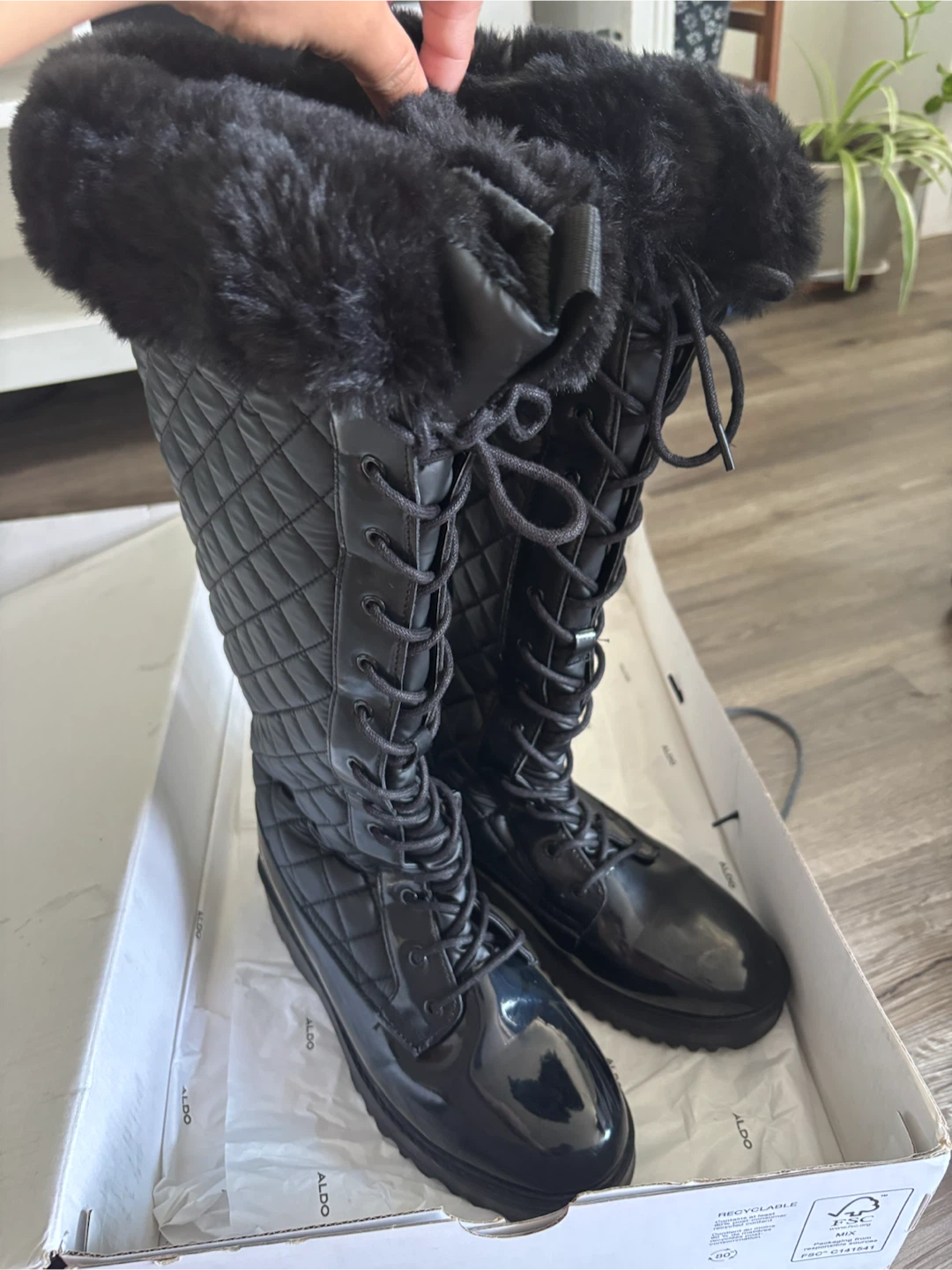 ALDO Laralima Quilted Winter Boots – Black – US Size 9 – $35