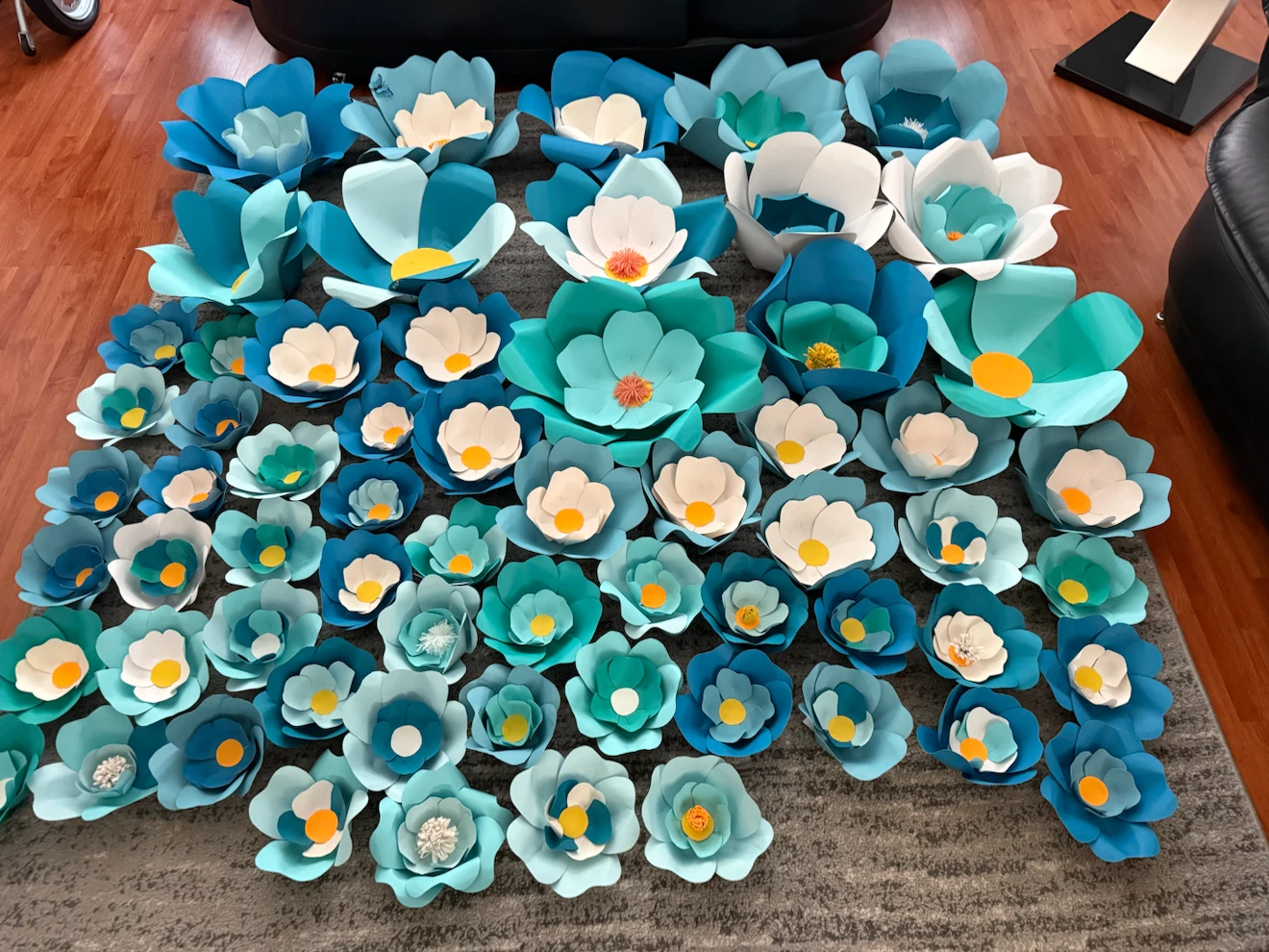 Handmade Paper Flowers Set - Shades of Blue & Tea