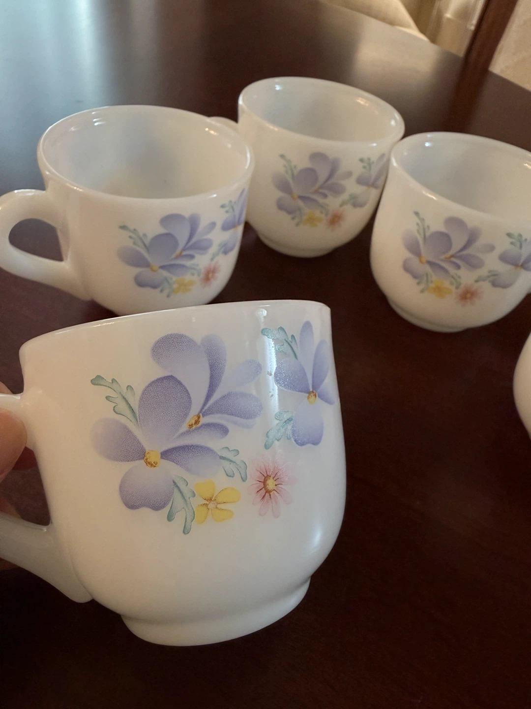 Set of 5 White Mugs with Floral Design