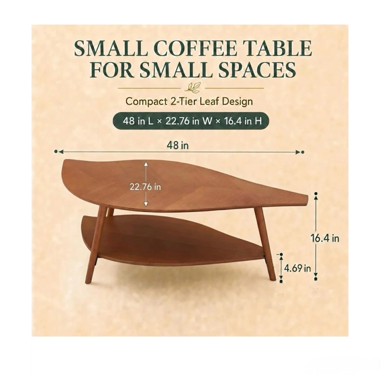 Brand new 48"D x 17.72"W x 24.6"H Leaf Coffee Table - photo 3