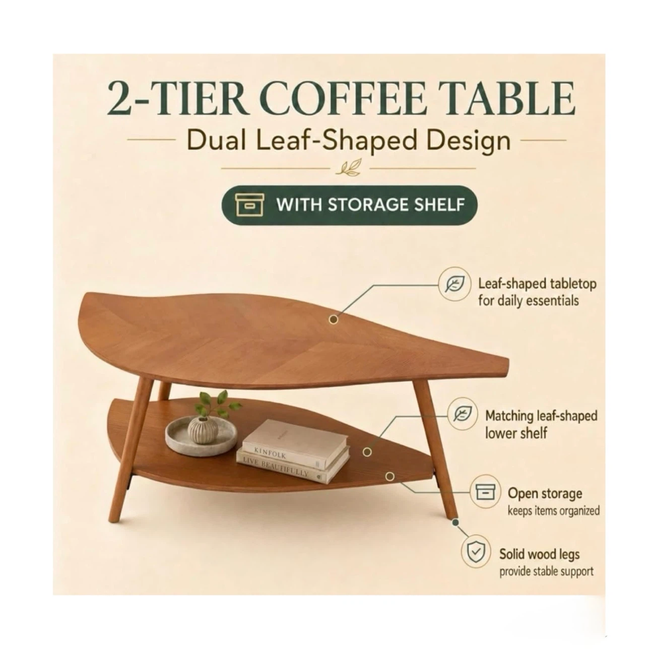 Brand new 48"D x 17.72"W x 24.6"H Leaf Coffee Table - photo 5