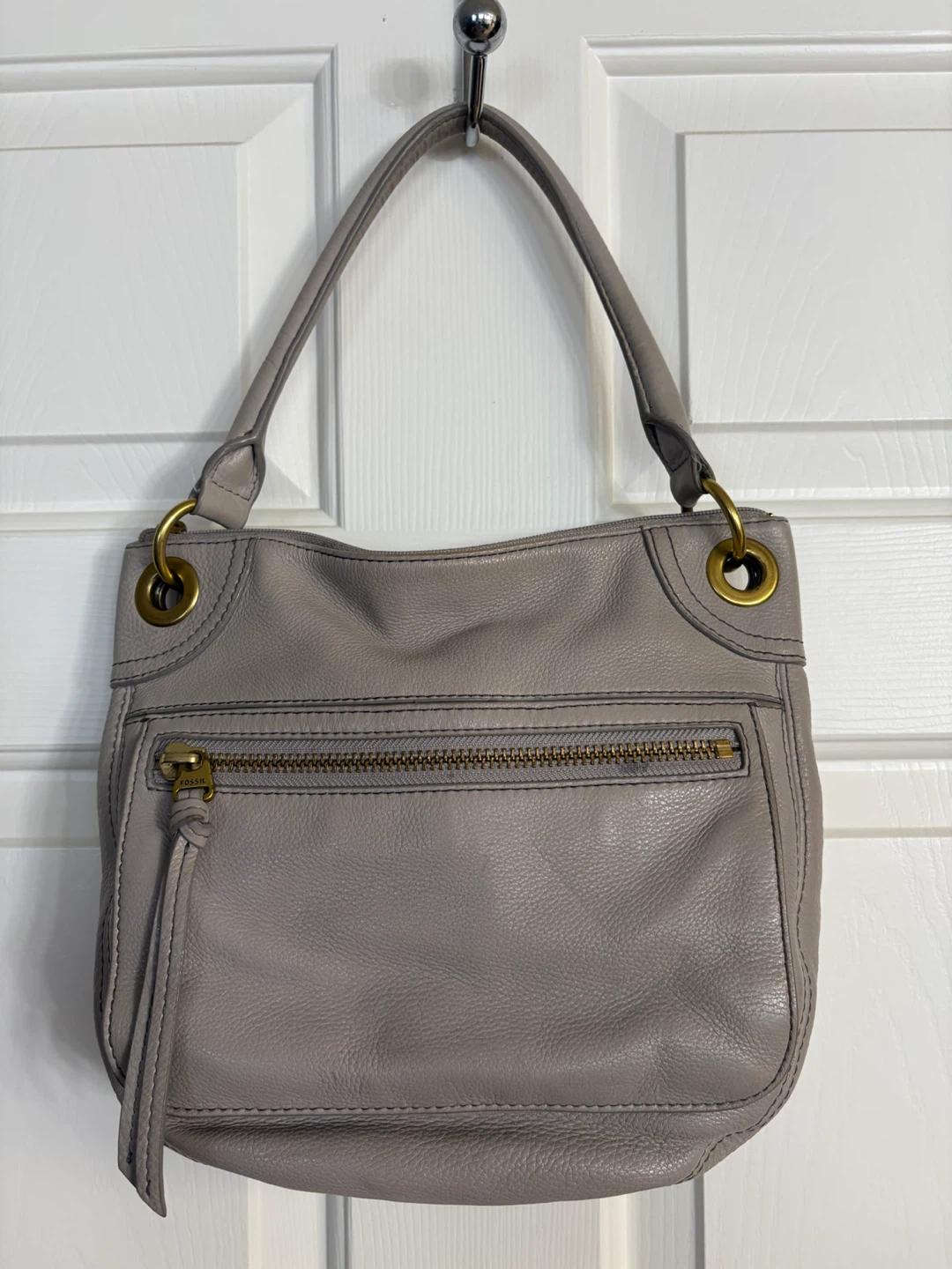 Fossil Karli Grey Pebbled Leather Satchel Bag