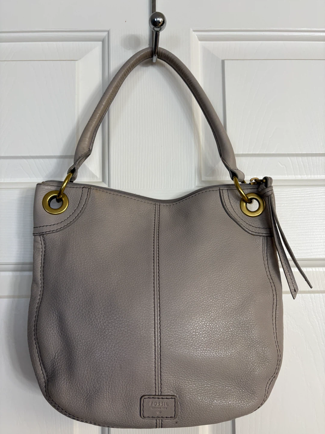 Fossil Karli Grey Pebbled Leather Satchel Bag - photo 2