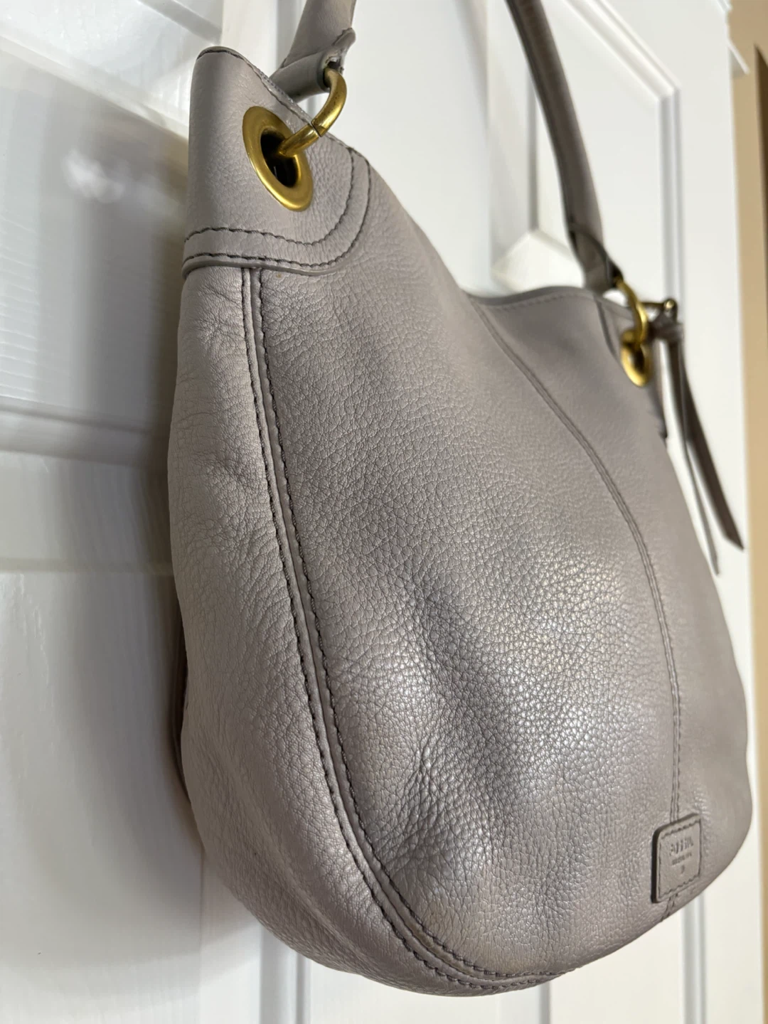 Fossil Karli Grey Pebbled Leather Satchel Bag - photo 5