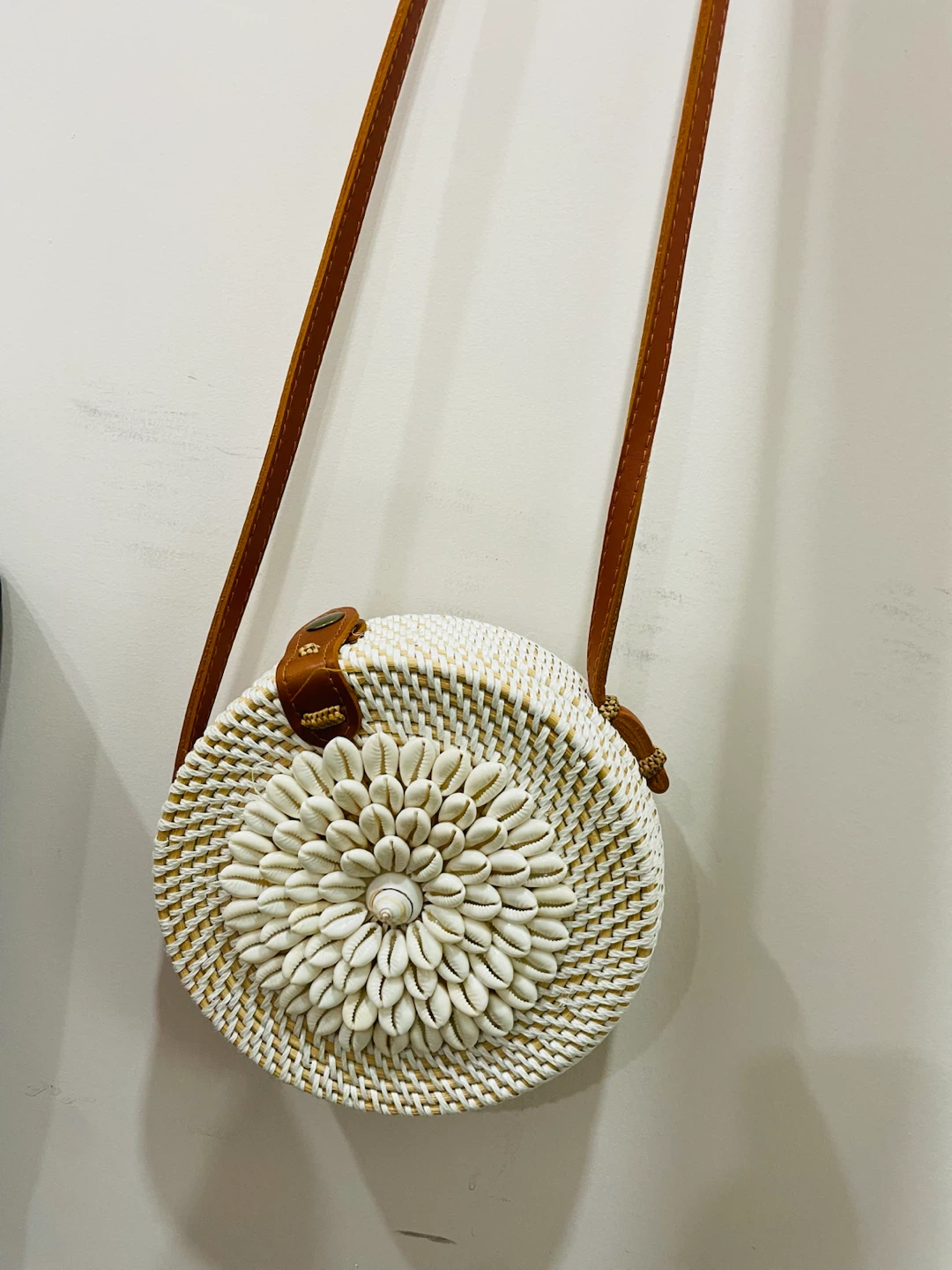 Woven Round Rattan Bag with Shell Detail - photo 3