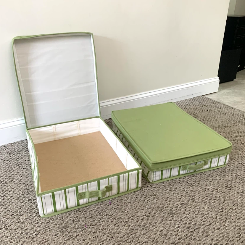 2 Fabric Storage Boxes with Lids Organizer Bins Green Striped